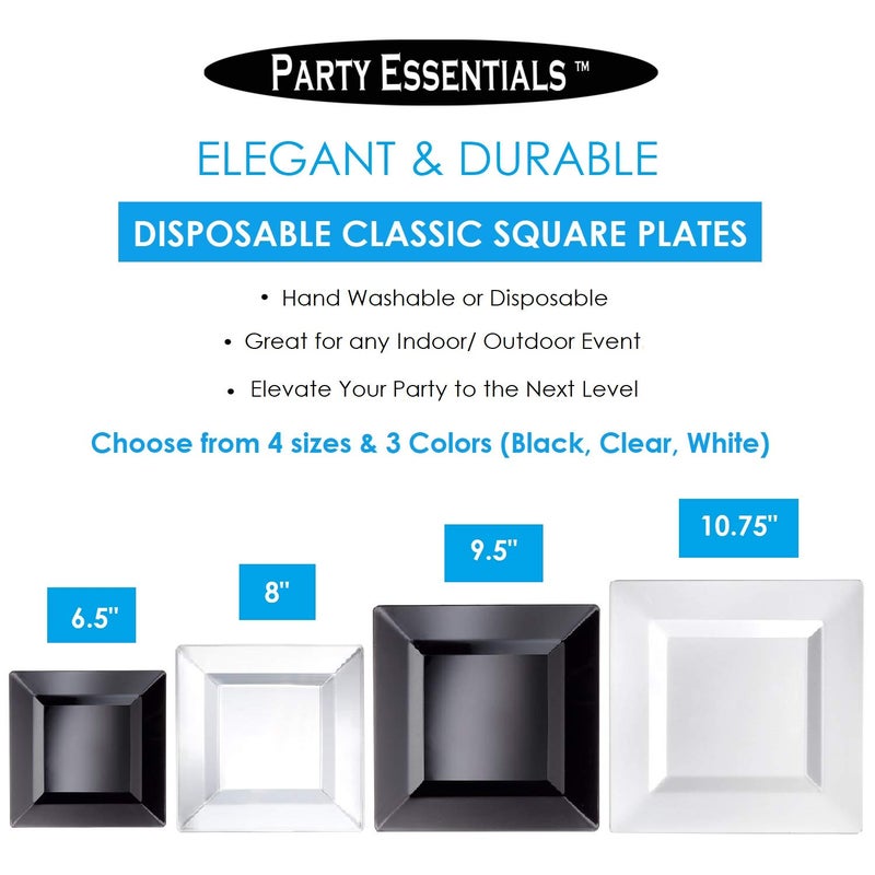 Party Essentials Party Supplies Disposable Classic Square Plastic Plates For Wedding/All Occasions, 6.5", 70-Count, Black - Image 2